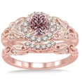 thumbnail image 2 of 1.25 Carat Morganite & Diamond Vintage floral Bridal Set Engagement Ring on 10k Rose Gold, 2 of 3
