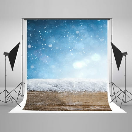 Image of HelloDecor Photography Background 5x7ft White Snow Falling Wood Floor Photo Backdrop Newborn Blue Winter Backgrounds Christmas