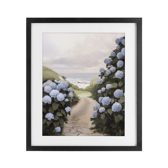 Stupell Industries French Country Coastal Hydrangea Pathway Black Framed Print Under Glass, 13 x 16, by Sisi and Seb
