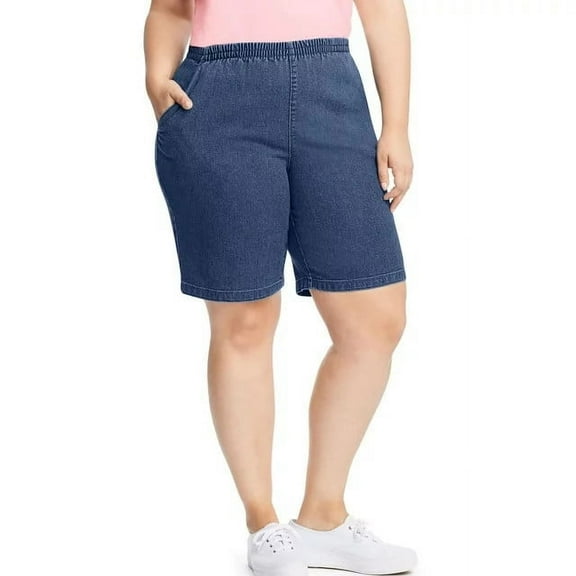 Just My Size Womens Stretch Denim 2-Pocket Pull-On Shorts, 5X, Indigo