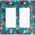 thumbnail image 6 of Metal Light Switch Plate Outlet Cover Colorful Floral Garden Wallpaper Teal ROS036, 6 of 13