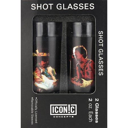 Iconic Jimi Hendrix 2 Piece Shot Glass Set Silhouettes Color Aluminum Sleeves