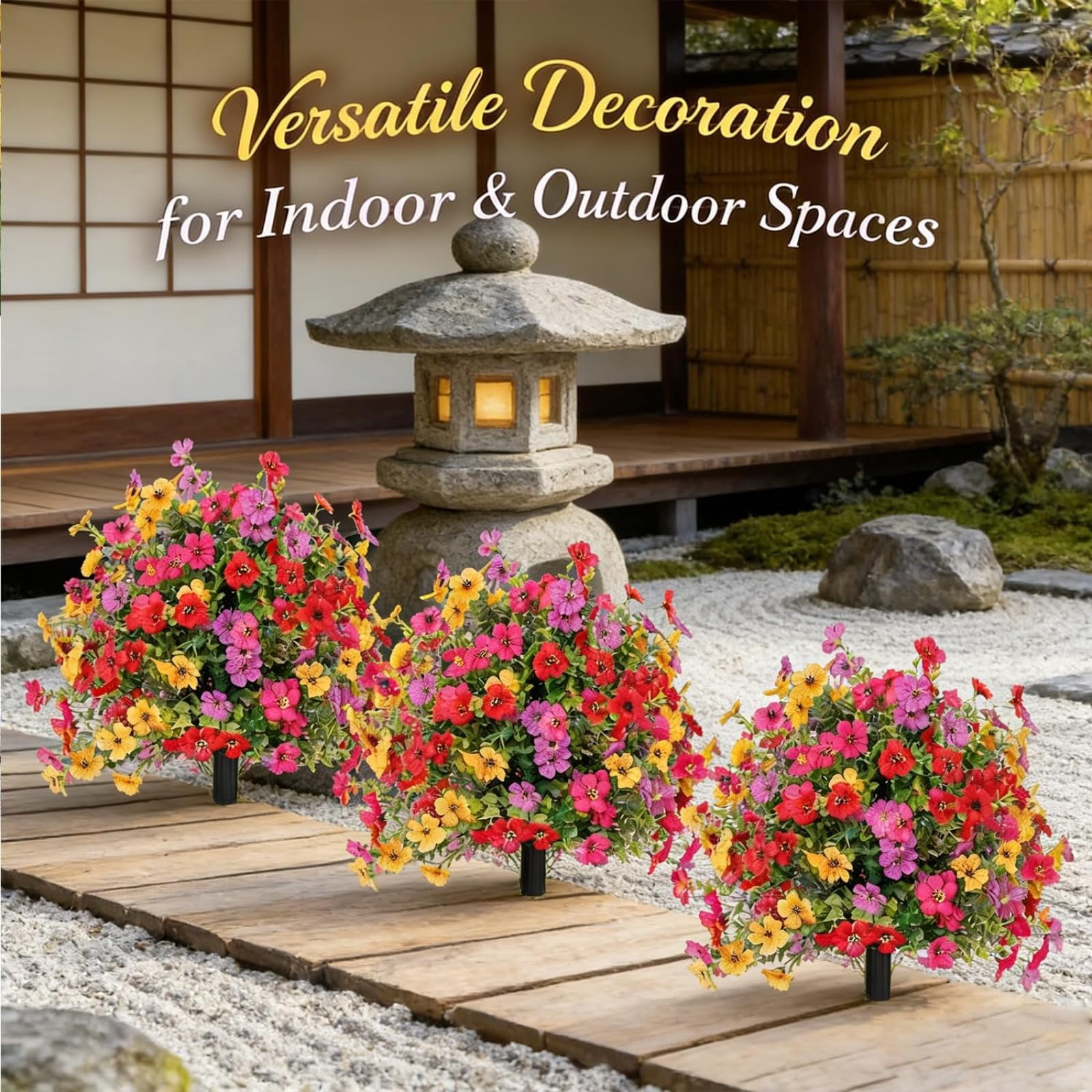 Artificial Violet for Outdoor Indoor Garden Decoration, UV Resistant Waterproof Faux Flowers, No Fade Fake Plants with Ground Stakes