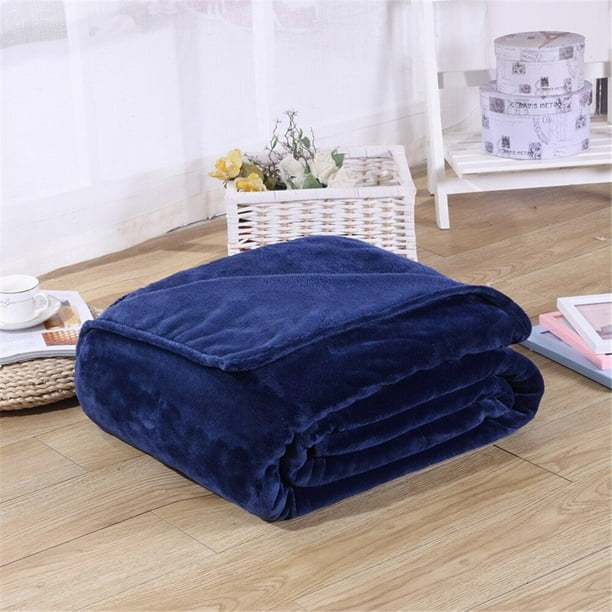 Winter Flannel Blankets For Beds 230Gsm Solid Blue Soft Warm Thin