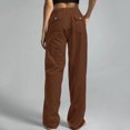 thumbnail image 5 of Tuphregyow Women's Trousers Clearance Solid Breathable Classic Cotton Linen Straight Leg Casual Pants Trendy High Waist Drawstring with Pockets Leisure Lightweight New Style Brown XXXXL, 5 of 5