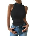 thumbnail image 2 of Womens Tops 2025 Women's Fashionable Simple Open Umbilical High Neck Mesh Versatile Tank Top Shirts for Women, 2 of 4