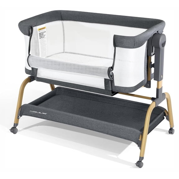 Angelbliss 3-in-1 Baby Bassinet, Bedside Sleeper & Rocking Bassinet for Newborns, 6-Level Adjustable Height, Portable Folding Crib with Wheels & Comfy Mattress