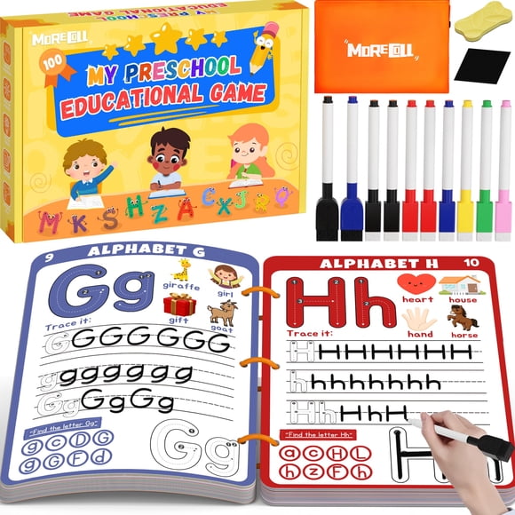 Cuaderno de trabajo de aprendizaje preescolar MORECOLL con 62 páginas reutilizables