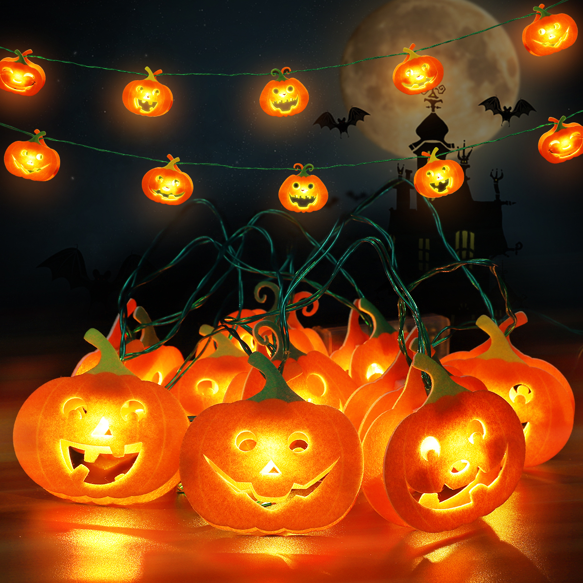 NUOLUX 10 LEDs 2.4m Halloween Pumpkin String Lights Pumpkin Funny Faces String Lamps for Home