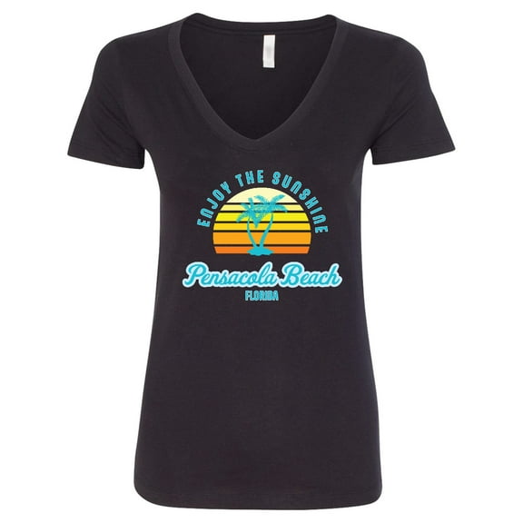 Inktastic Summer Enjoy the Sunshine Pensacola Beach Florida in Blue Women's V-Neck T-Shirt