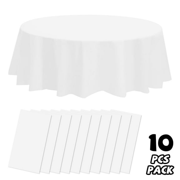 10 Pack Premium Disposable Plastic Tablecloth 84" Round Table Cover for Birthdays Weddings Christmas Anniversary Buffet Table,White