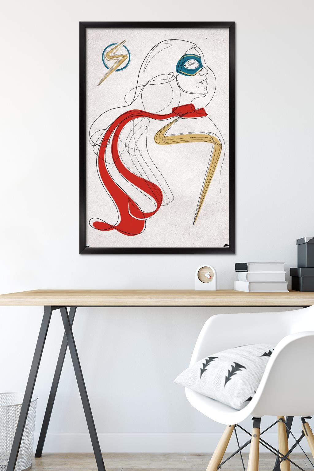 Marvel Ms. Marvel - Line Drawing Wall Poster, 22.375" x 34" Framed