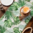 thumbnail image 3 of Summer Botanical Table Runner 108 Inches, Green Monstera Palm Leaves Wood Beige Bed Runner Dresser Scarves Tabletop for Indoor Outdoor Parties/Ceremony/Banquet, 13"x 108", 3 of 9