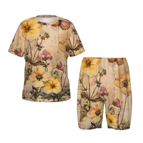Balery Vintage Floral Butterfly Collage Conjunto de Pijama Infantil de Manga Corta con Estampado – Ropa de Dormir de Algodón Suave-XX-Large