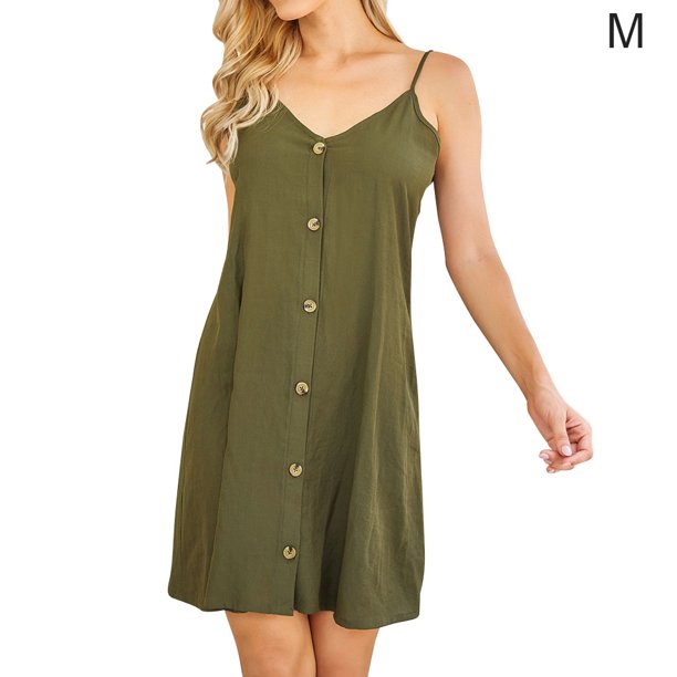 Vestido sin mangas con tirantes ajustables y cuello en V para niña, Verde, M Vogacara AP001327-12
