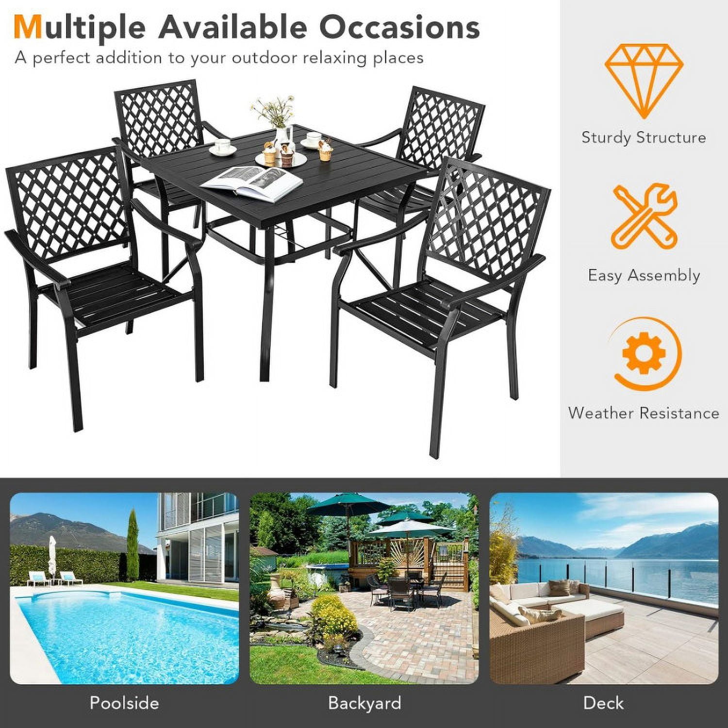 Aimee Lii Set of 2 Patio Dining Chairs with Curved Armrests and Reinforced Steel Frame, Outdoor Patio Set Aimee Lii Set of 2 Patio Dining Chairs with Curved Armrests and Reinforced Steel Frame, Outdoor Patio Set