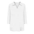 thumbnail image 2 of Womens 3/4 Sleeve Tops V Neck Cotton Linen Lightweight Casual Lapel Collared Shirts for Women with Button Cuffs (2XL, White), 2 of 6