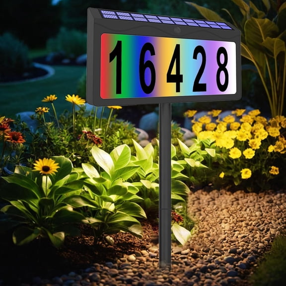 Solar Lighted House Number Waterproof, 8 Lighting Modes RGBW Color Changing, Illuminated Address Sign, Address Plaque for Yard Mailbox Home Office Street Outside