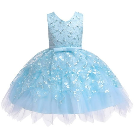 

COMISARA Toddler Baby Flower Girl Dress Little Kids Birthday Prom Pageant Wedding Bridesmaid Party Performance Fancy Formal Princess Ball Gown Dresses Size 6M (Blue 80)