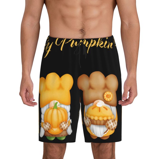 Fotbe Pumpkin Pie Gnome Pantalones Cortos de Pijama para Hombre, Ropa de Dormir, Pantalones de Pijama Cortos para Hombre-Large