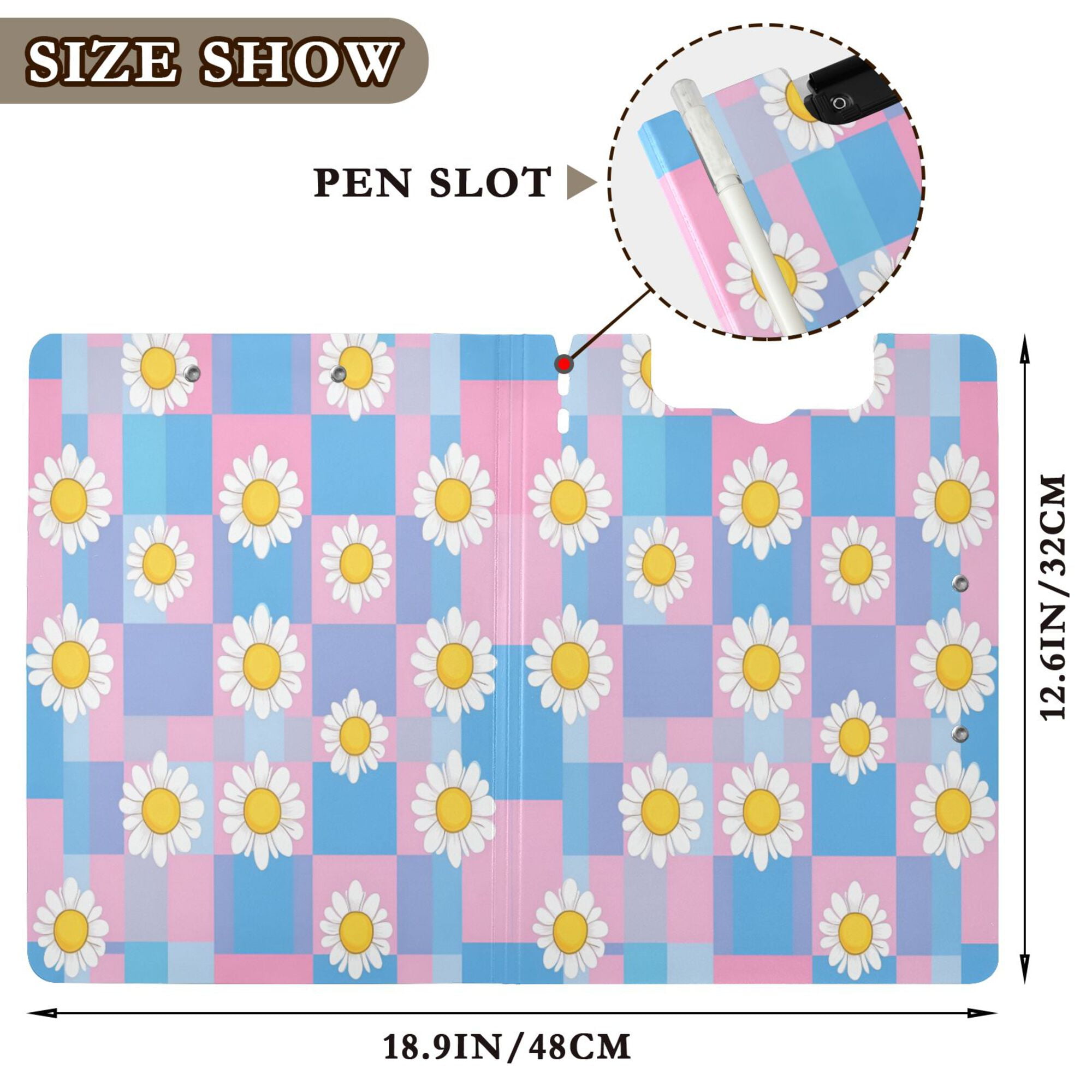 FORMRS A4 Clipboard Folder with Pen Holder Horizontal Foldable School Office Binder, Playful Daisy