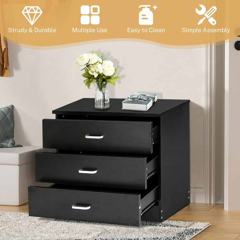 SYNGAR Black 3 Drawer Dresser Chest of Drawers for Bedroom Modern Storage Cabinet Dresser Organizer Unit with Handle for Living Room Closet