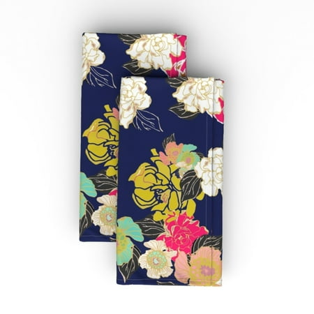 

Cotton Sateen Dinner Napkins (Set of 2) - Jungle Passion Navy Extra Large Floral Garden Blue Print Cloth Dinner Napkins by Spoonflower