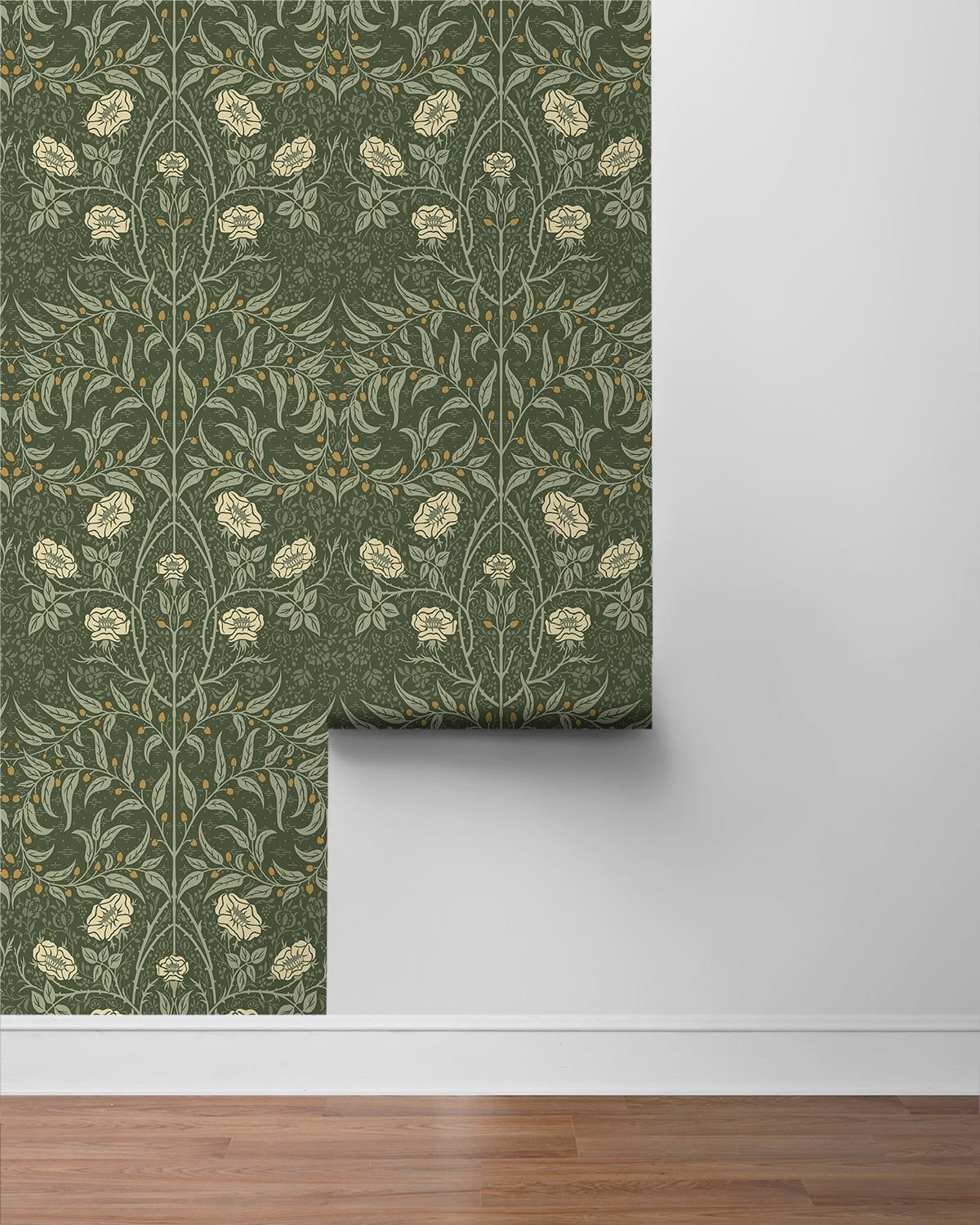 NextWall Evergreen Stenciled Floral Peel and Stick Wallpaper