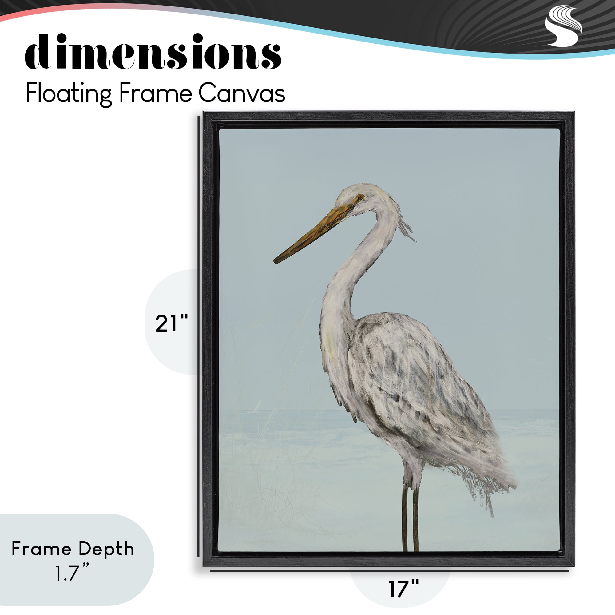 Stupell Industries Coastal Heron Muted Blue Black Framed Floater Canvas Wall Art, design by Julie DeRice