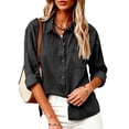 thumbnail image 5 of Luvrsol Button Down Shirt Women Denim Lapel Blouse Long Sleeve Jean Jacket Casual Loose Tops S-2XL, 5 of 7