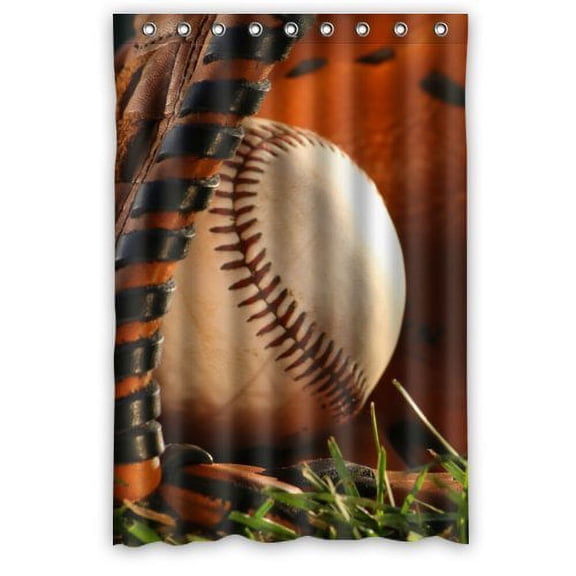 HelloDecor Baseball with Vintage Baseball Glove Shower Curtain Polyester Fabric Bathroom Decorative Curtain Size 48x72 Inches