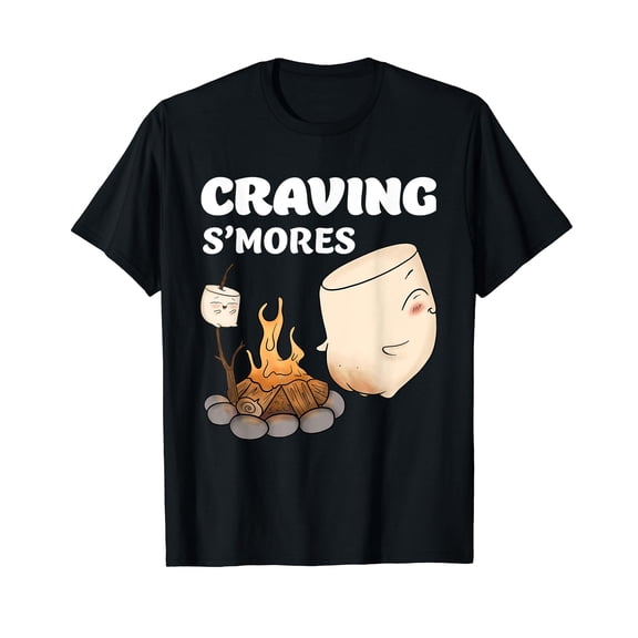 Funny Smores Cute Marshmallow Childrens Camping Black T-Shirt Crew Neck Tee