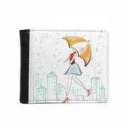 Umbrella Rain Lady City Dress Flip Bifold Faux Leather Wallet  Multi-Function Card Purse