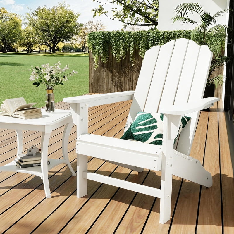 TROPOW 2PCS Adirondack Chair for Patio, HDPE Outdoor Lawn Chair with Wood Texture for Garden Backyard Deck Poolside Use