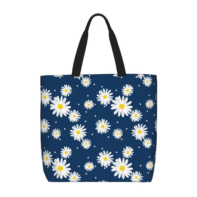 Fotbe Daisies Flowers Bolsa Tote con Estampado para Mujer, Bolsos con Cremallera, Bolsa de Hombro Casual de Gran Capacidad con Bolsillos Internos
