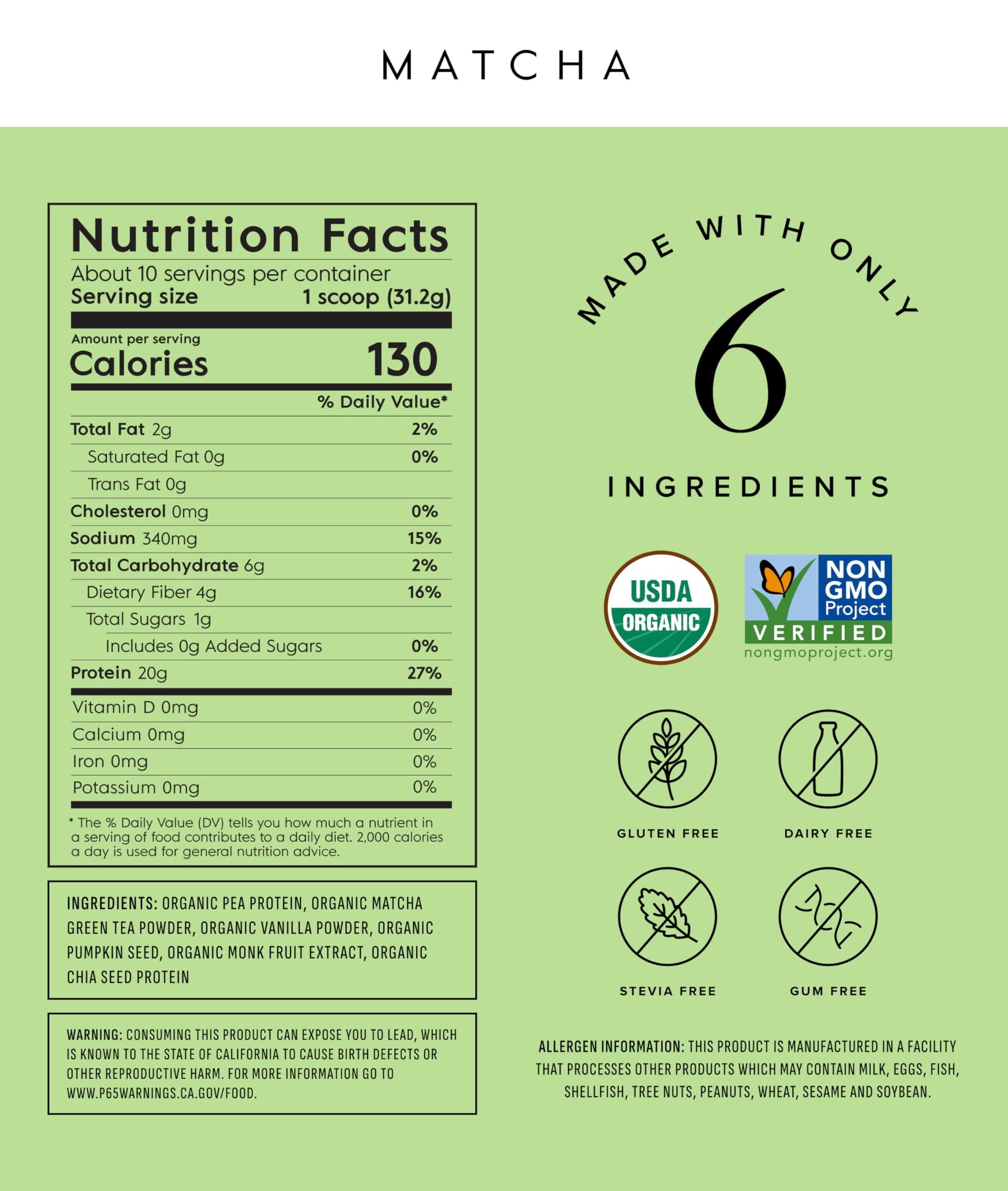 Truvani Vegan Pea Protein Powder | Matcha | 20g Organic Plant Based Protein | 10 Servings | Keto | Gluten & Dairy Free | Low Carb | No Added Sugar