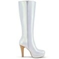 thumbnail image 3 of BLISSFUL STEP Bottes Hautes pour Femmes à Plateforme, Talons Blocs, Bout Rond, Fermeture Éclair, Argent 7, 3 of 6