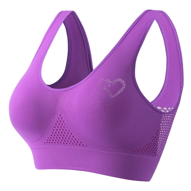 Women's Rhinestone Sports Bra - Hollow Back Design w/ Wide Strap Support | Anti-Sagging Wireless Bra for Workouts & Mature Figures