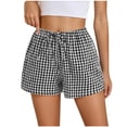 thumbnail image 3 of LIBRCLO Womens Shorts Checkered Drawstring Elastic Waist Shorts Fashion Spring And Summer Cute Comfortable Casual Bottoms, 3 of 7
