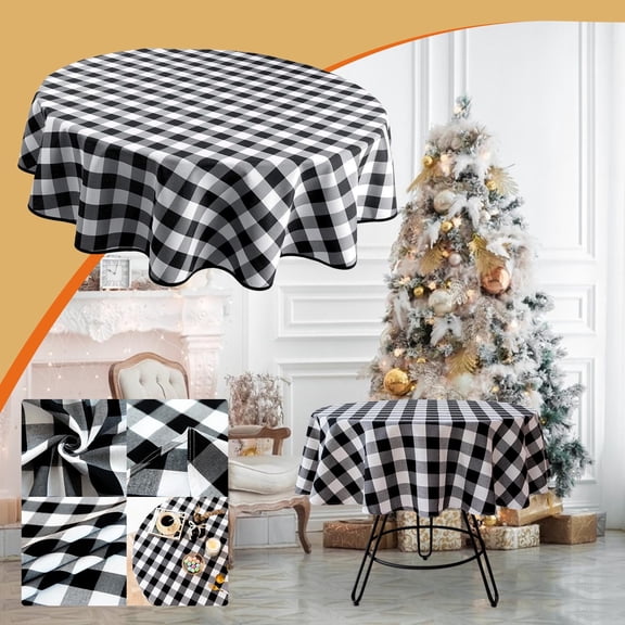 MMJ Christmas Tablecloth Round Checkered Waterproof, Wipeable for Dining Table Party Holiday Christmas Decor 47in