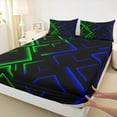 thumbnail image 3 of Manfei Modern Abstract Lines Queen Sheet Sets 4 Pieces, Green Blue Black Flat Sheet, Geometry Aesthetic Queen Fitted Sheet, Breathable Room Decor, 3 of 7