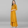 thumbnail image 4 of Janasya Indian Round Neck 3/4 Sleeve Floral Print Mustard Poly Silk Kurta With Palazzo For Women, 4 of 7