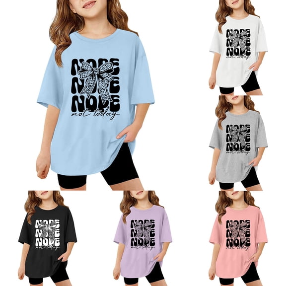 SOFTCCLO Girls T shirts Short Sleeve Crewneck Graphic Tees Bow Print Summer Casual Loose Cute T-Shirts for Girls 3-4Y