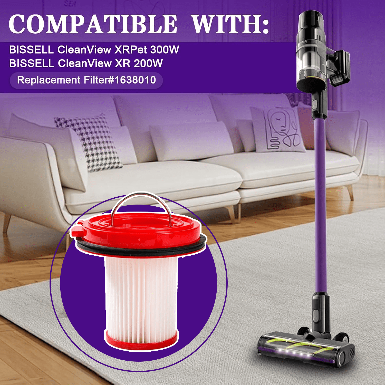 HEPA-Filter-Set Für Bissell CleanView XR Staubsauger – 6 Stück, Inkl. Reinigungsbürste, Ersetzt Teil 1638010
