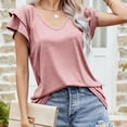 thumbnail image 3 of Camiseta de verano holgada, de doble capa y fluida para mujer, cuello en V, manga corta con volantes, 3 of 6