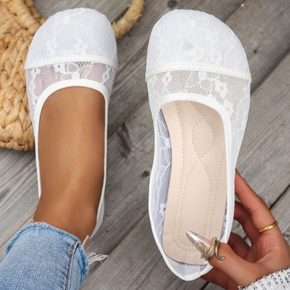 Lenago Women's Fashion Woven Ballet Flats Comfortable Faux Leather Insole Low Heels Dress Shoes For Ladies Plus Size Summer Vacation Office White US8.5