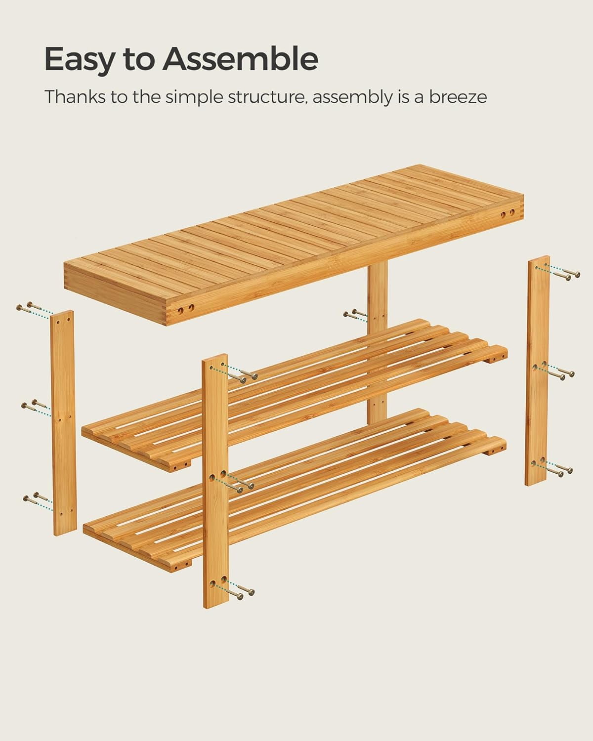 3-Tier Shoe Rack Bench, Hallway Bamboo Organizer, Home Storage Shelf with Holds 286 lb, Natural