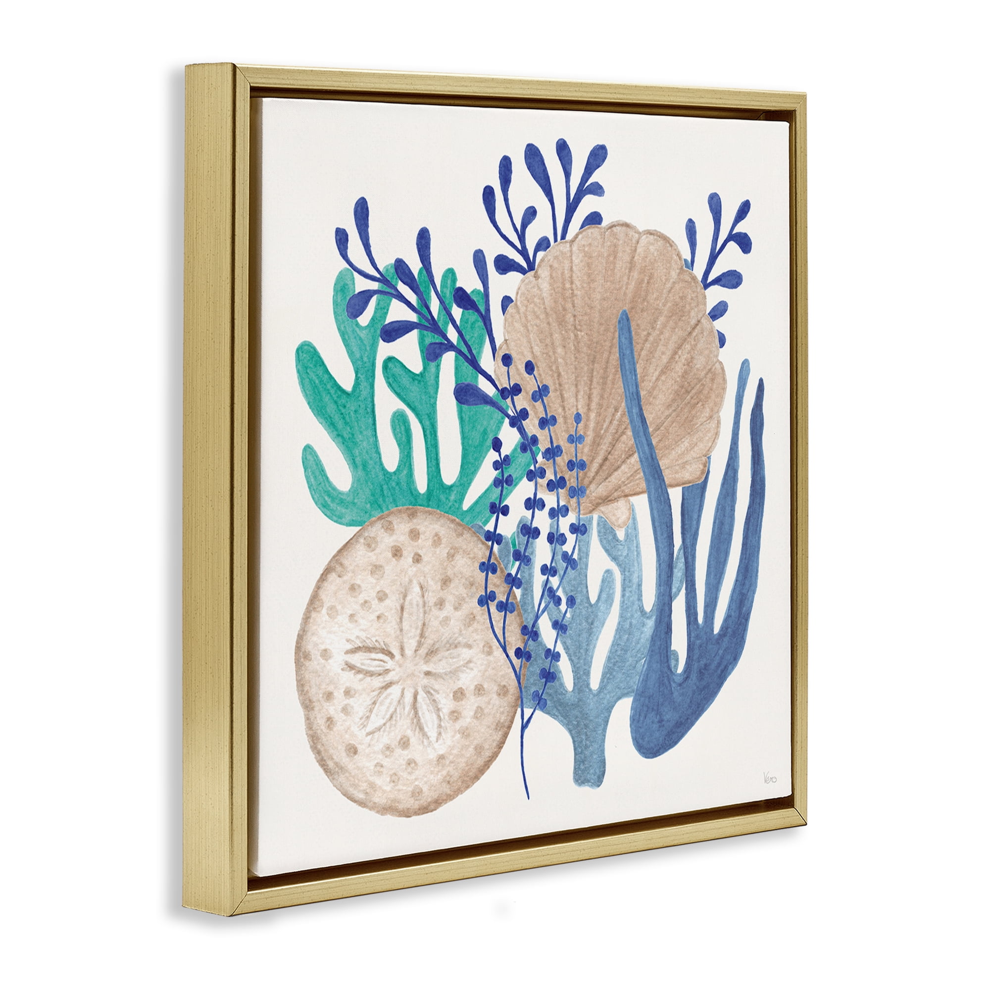 Stupell Industries Coastal Sea Life Nautical & Beach Painting Gold Floater Framed Canvas Art Print Wall Art, 18 x 18