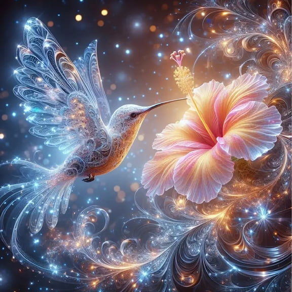 Diamond Art Painting Kits for Adults,Hummingbird Flower 5D Diamond Painting Dots Art Kits for Adults Beginner, DIY Full Round Gem Crystal Art Paint by Diamond, Home Wall Decor 14x 14 in