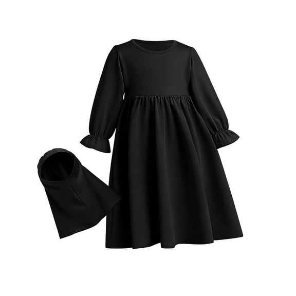 Oiyii Infant Girls Abaya Hijab Long Sleeve Prayer Dress with Scarf Outfits, Sizes 18-24 Months
